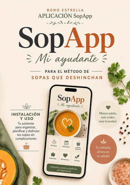 Ebook del Método de las Sopas que Deshinchan + 10 Bonos + App Mi Ayudante